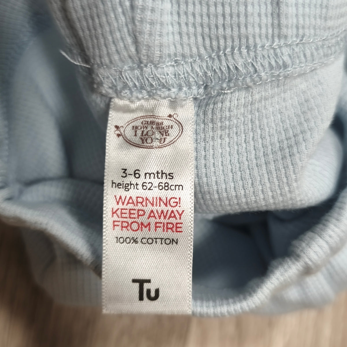 Tu Baby Blue Waffle Knit Footed Pants 3-6 Months Guess How Much I Love You