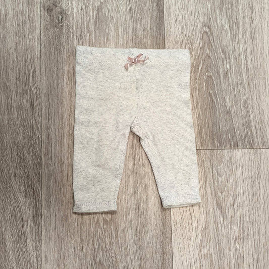 Tu Baby Girls Grey Ribbed Leggings Pants Bow Detail 3-6 Months 62-68cm Stretch