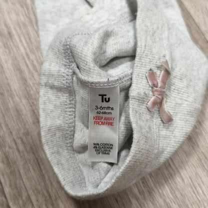 Tu Baby Girls Grey Ribbed Leggings Pants Bow Detail 3-6 Months 62-68cm Stretch