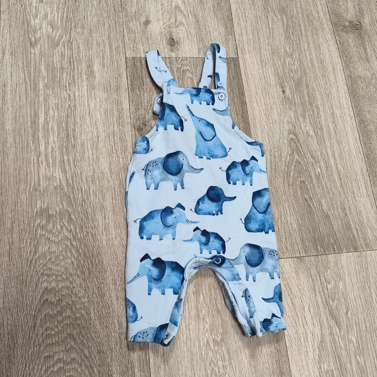 Next Baby Boys Blue Elephant Print Dungarees Romper Up To 3 Months 100% Cotton