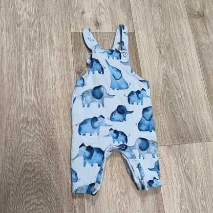 Next Baby Boys Blue Elephant Print Dungarees Romper Up To 3 Months 100% Cotton