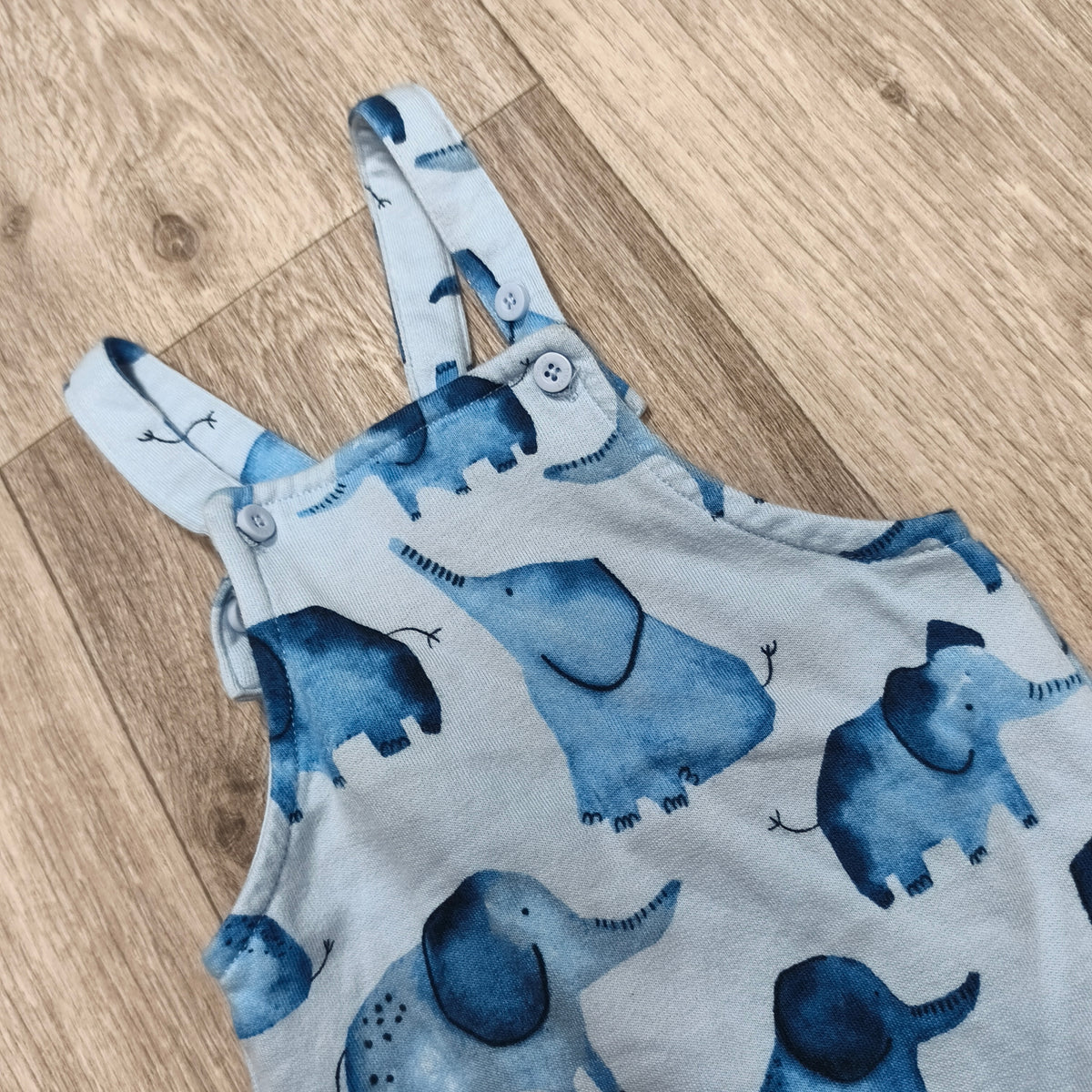 Next Baby Boys Blue Elephant Print Dungarees Romper Up To 3 Months 100% Cotton