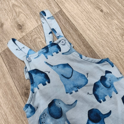 Next Baby Boys Blue Elephant Print Dungarees Romper Up To 3 Months 100% Cotton