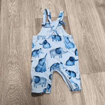 Next Baby Boys Blue Elephant Print Dungarees Romper Up To 3 Months 100% Cotton