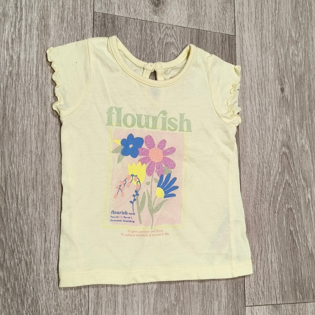Primark Baby Girls Yellow Flourish Graphic T-Shirt Top 0-3 Months 62cm Flutter