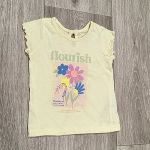Primark Baby Girls Yellow Flourish Graphic T-Shirt Top 0-3 Months 62cm Flutter