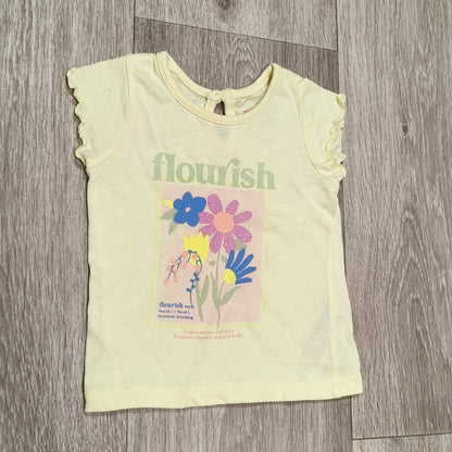 Primark Baby Girls Yellow Flourish Graphic T-Shirt Top 0-3 Months 62cm Flutter
