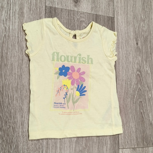 Primark Baby Girls Yellow Flourish Graphic T-Shirt Top 0-3 Months 62cm Flutter