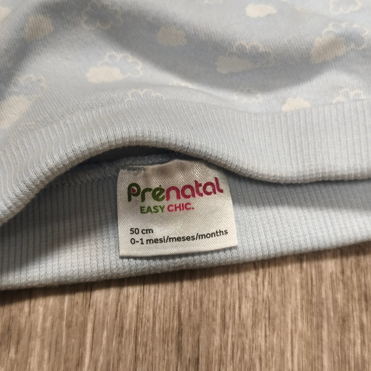 Prenatal Baby Beanie Hat Cap 0-1 Months 50cm Light Blue White Cloud Print