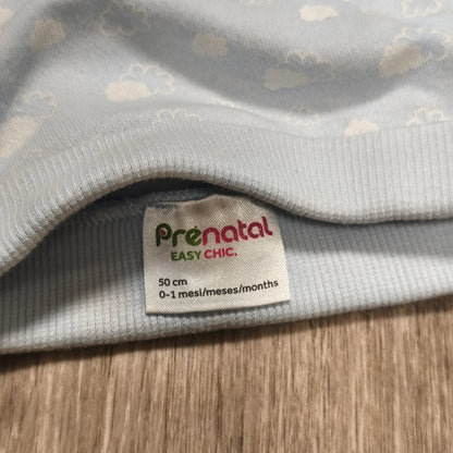 Prenatal Baby Beanie Hat Cap 0-1 Months 50cm Light Blue White Cloud Print