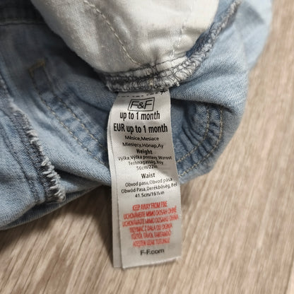 F&F Baby Girls Light Wash Denim Dungarees Overalls Floral Trim Belt Up To 1 Mont