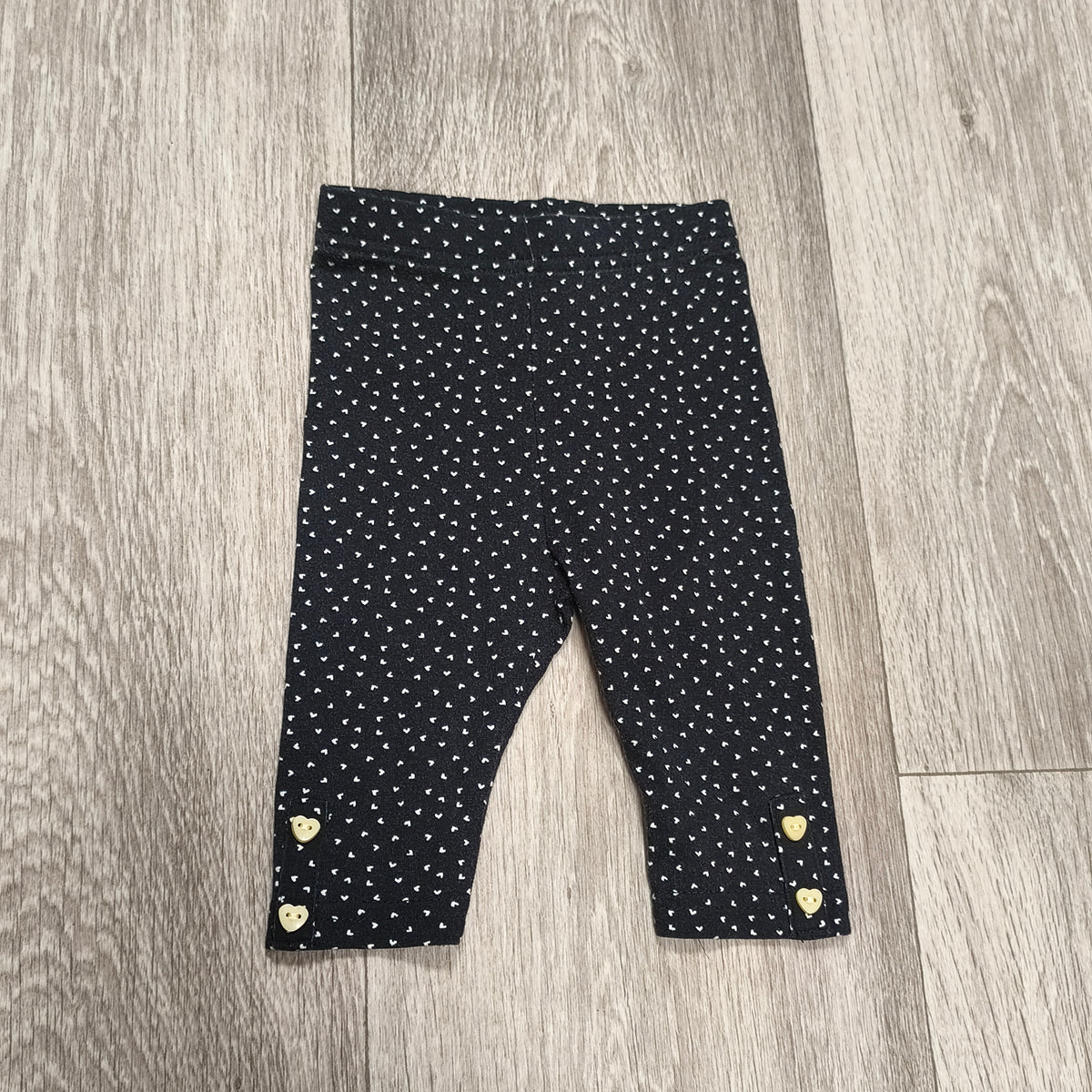 Baby Girl Black Heart Print Leggings Pants Elastic Waist Button Cuff 0-3 Months