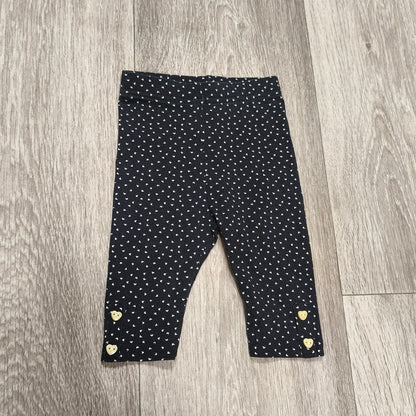 Baby Girl Black Heart Print Leggings Pants Elastic Waist Button Cuff 0-3 Months