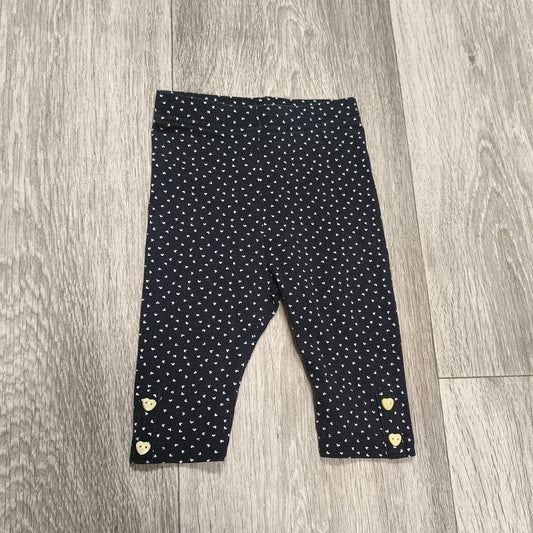 Baby Girl Black Heart Print Leggings Pants Elastic Waist Button Cuff 0-3 Months