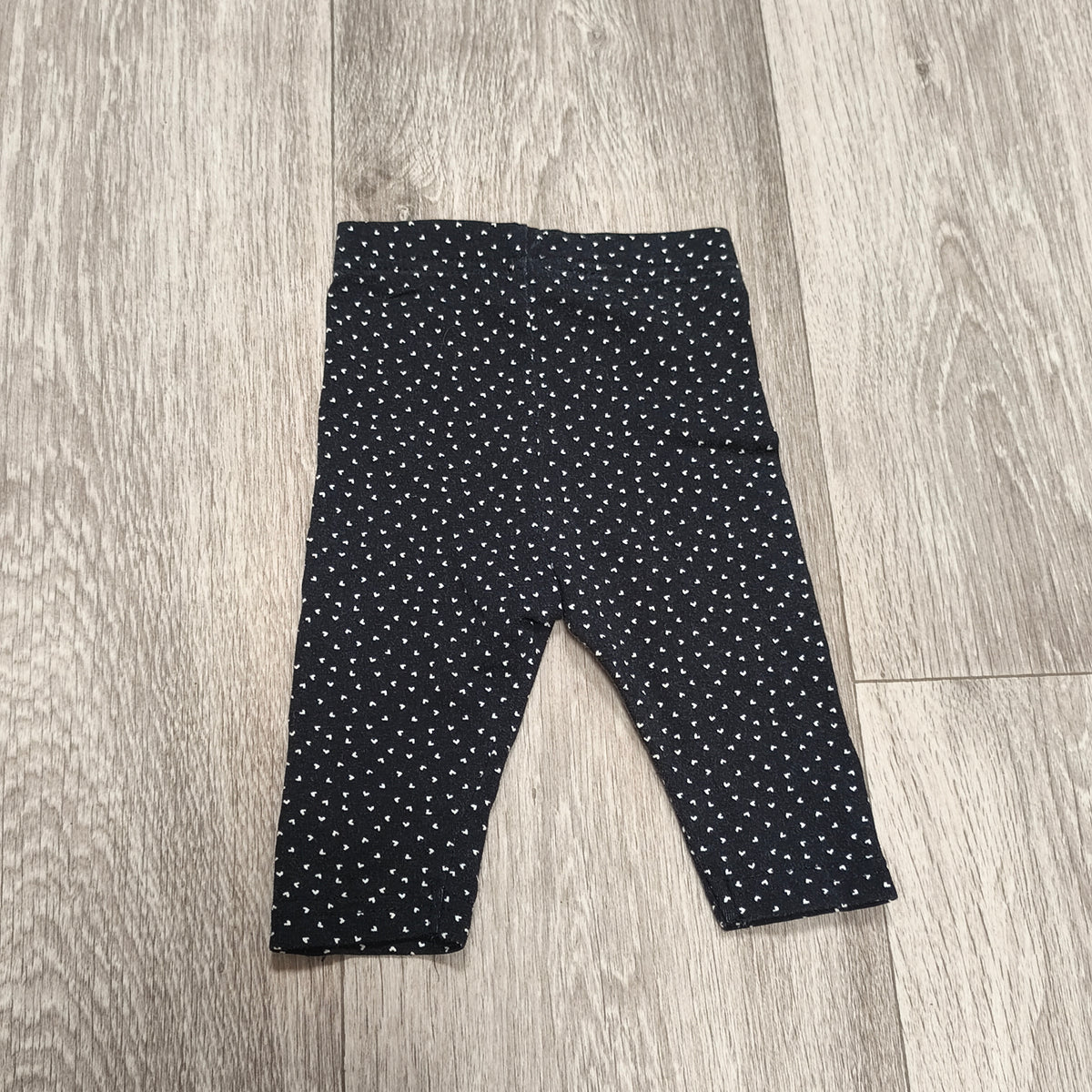 Baby Girl Black Heart Print Leggings Pants Elastic Waist Button Cuff 0-3 Months