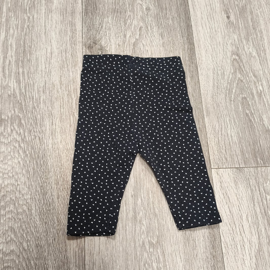 Baby Girl Black Heart Print Leggings Pants Elastic Waist Button Cuff 0-3 Months