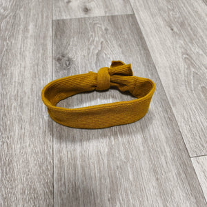 Yellow Ochre Mustard Ribbed Knit Bow Headband Stretchy Elastic Hairband Hair Tie