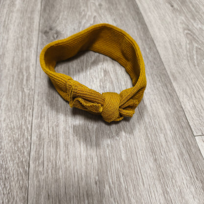 Yellow Ochre Mustard Ribbed Knit Bow Headband Stretchy Elastic Hairband Hair Tie
