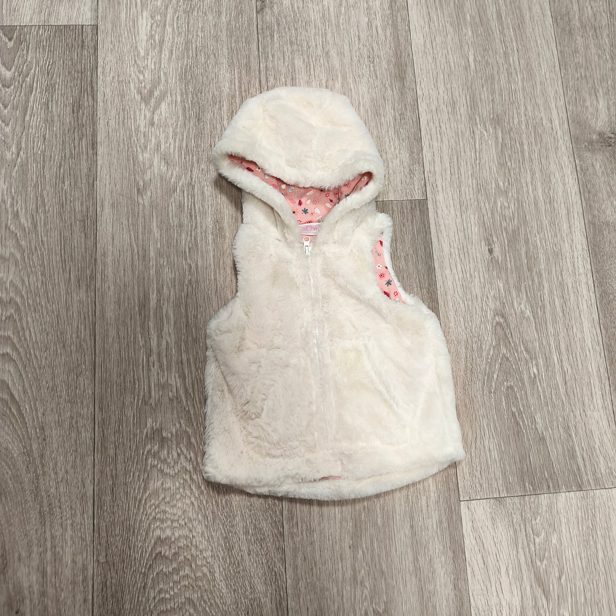 So Cute Baby Girls Cream Faux Fur Hooded Vest Bodywarmer Size 80 (9-12 Months)