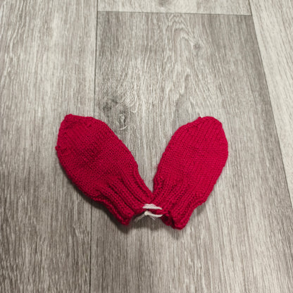 Handmade Baby Mittens Red Knit Crochet Flower Newborn Toddler Winter Gloves