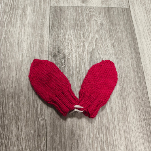 Handmade Baby Mittens Red Knit Crochet Flower Newborn Toddler Winter Gloves