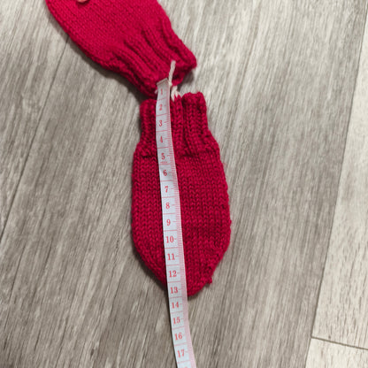 Handmade Baby Mittens Red Knit Crochet Flower Newborn Toddler Winter Gloves