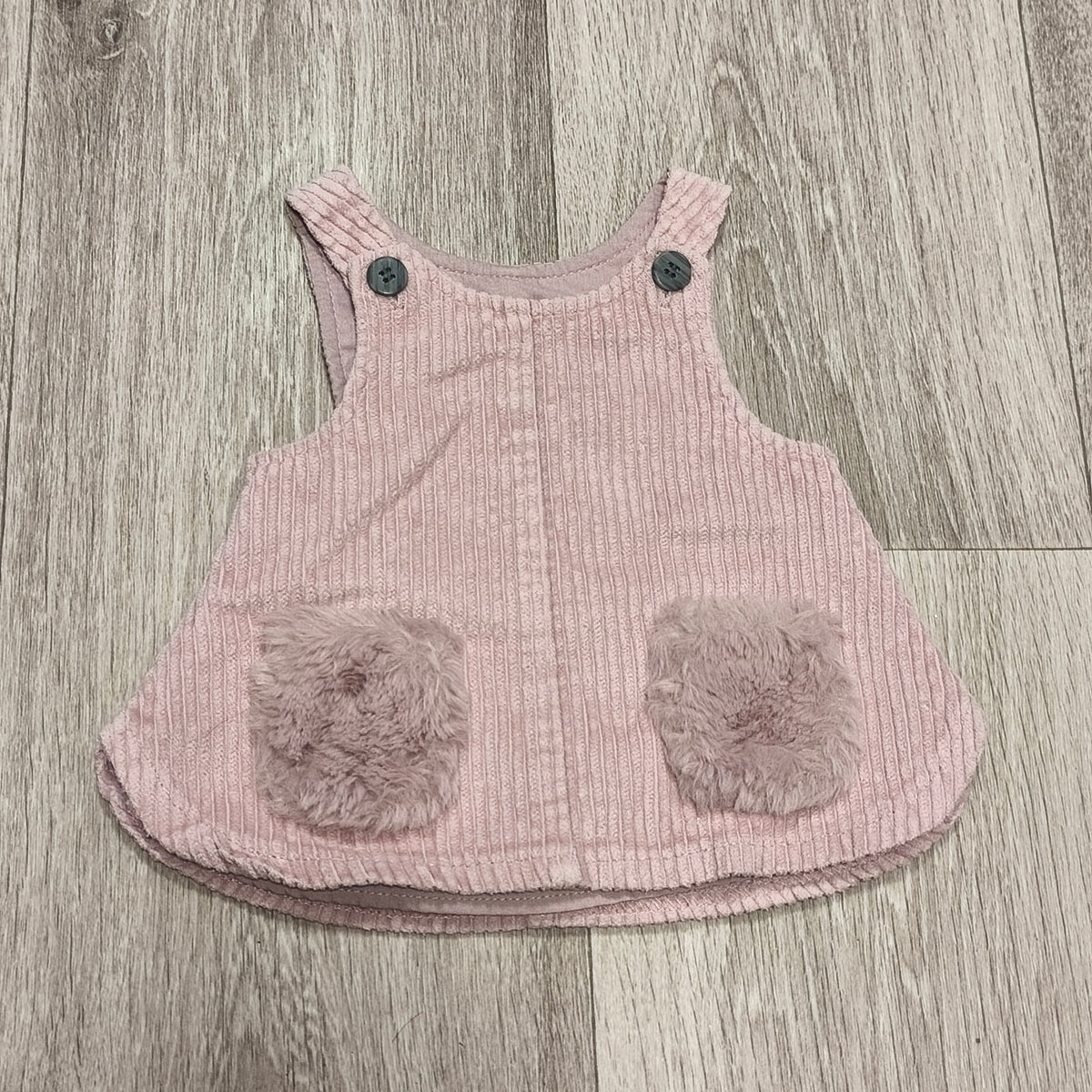 Pink Newborn Corduroy Pinafore Dress Faux Fur Pockets 100% Cotton