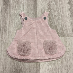 Pink Newborn Corduroy Pinafore Dress Faux Fur Pockets 100% Cotton