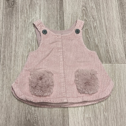 Pink Newborn Corduroy Pinafore Dress Faux Fur Pockets 100% Cotton