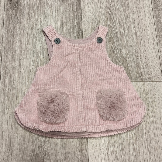 Pink Newborn Corduroy Pinafore Dress Faux Fur Pockets 100% Cotton