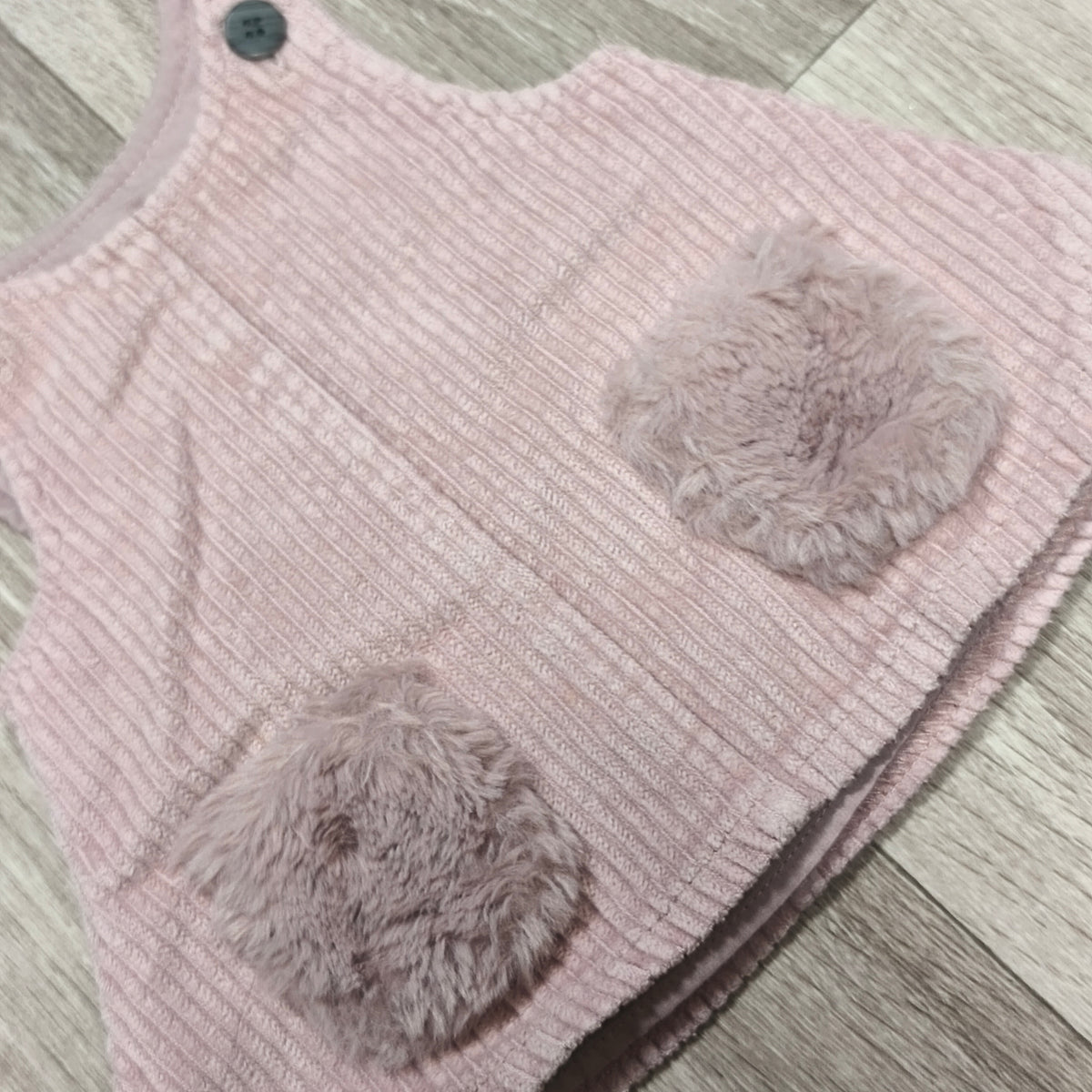 Pink Newborn Corduroy Pinafore Dress Faux Fur Pockets 100% Cotton