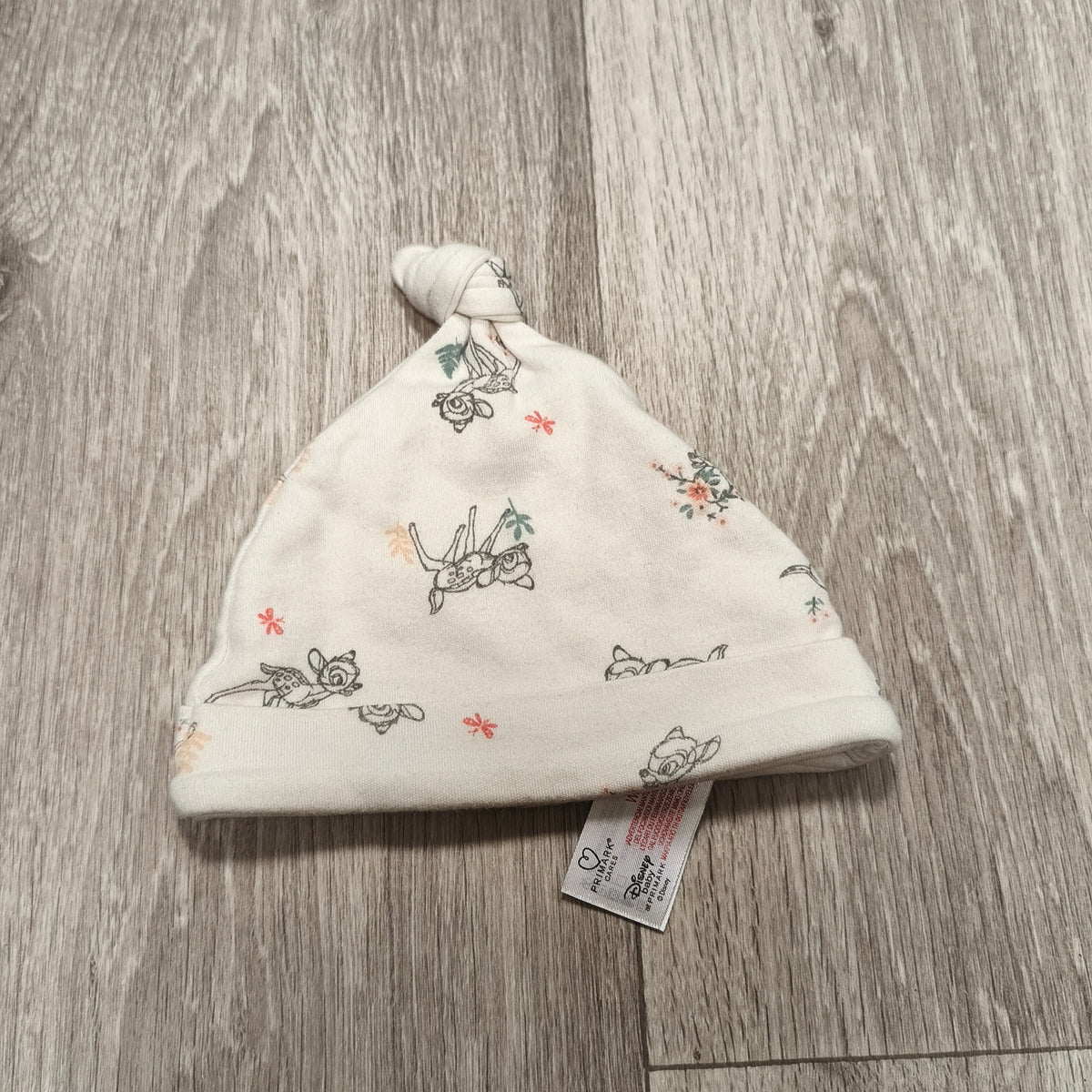 Disney Baby Primark Bambi Knotted Hat 0-3 Months Cream Print