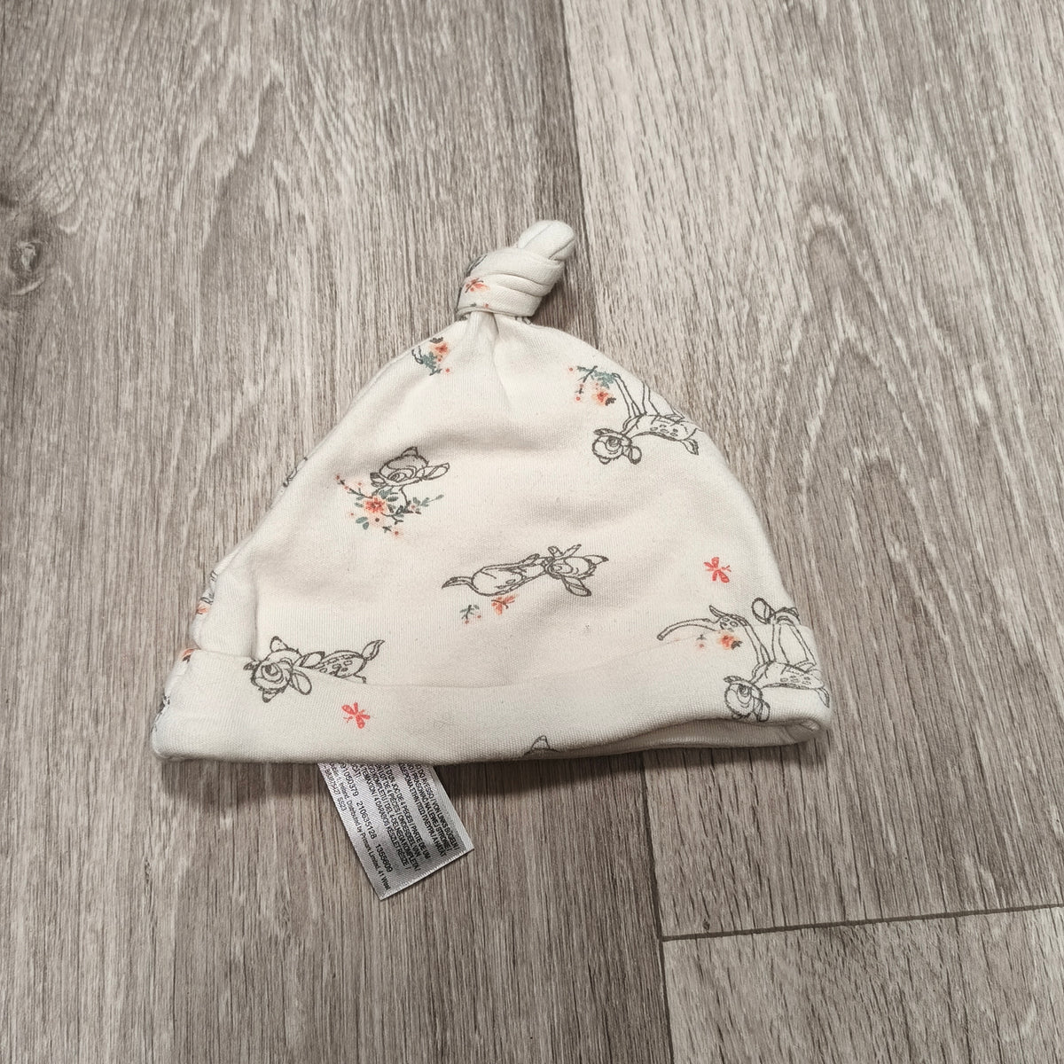 Disney Baby Primark Bambi Knotted Hat 0-3 Months Cream Print