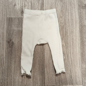 Baby Ribbed Leggings 6–9 Months Cream Elastic Waist Lace Trim