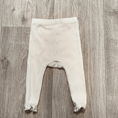 Baby Ribbed Leggings 6–9 Months Cream Elastic Waist Lace Trim