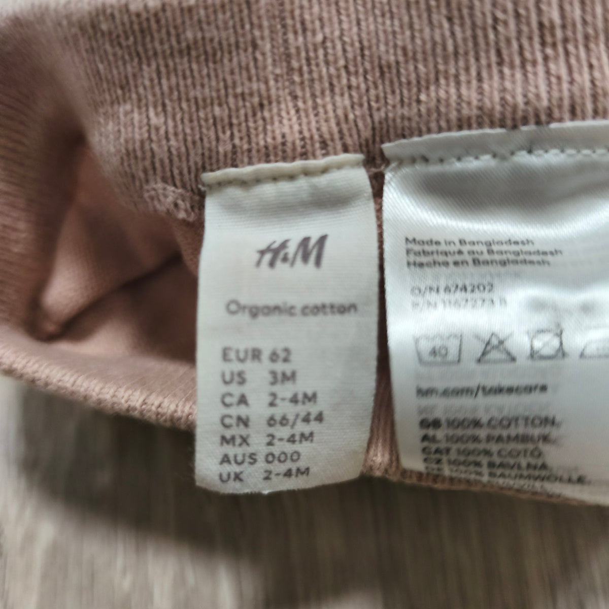 H&M Baby Organic Cotton Pants Pink 3M EUR 62 2-4M Pull On