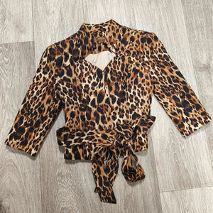Jolie Moi Leopard Print Wrap Blazer Jacket UK 8 EUR 36 Belted Zip New