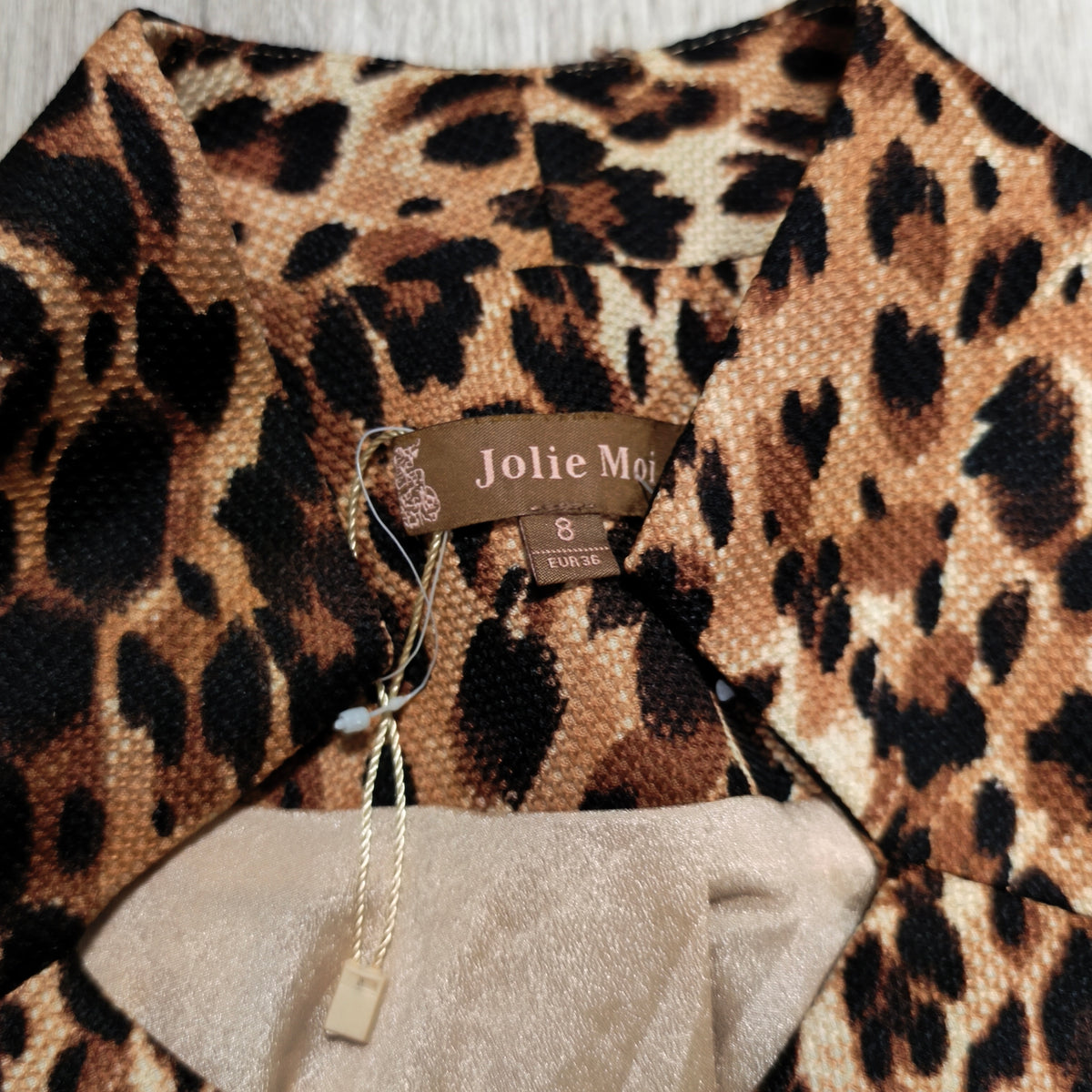 Jolie Moi Leopard Print Wrap Blazer Jacket UK 8 EUR 36 Belted Zip New