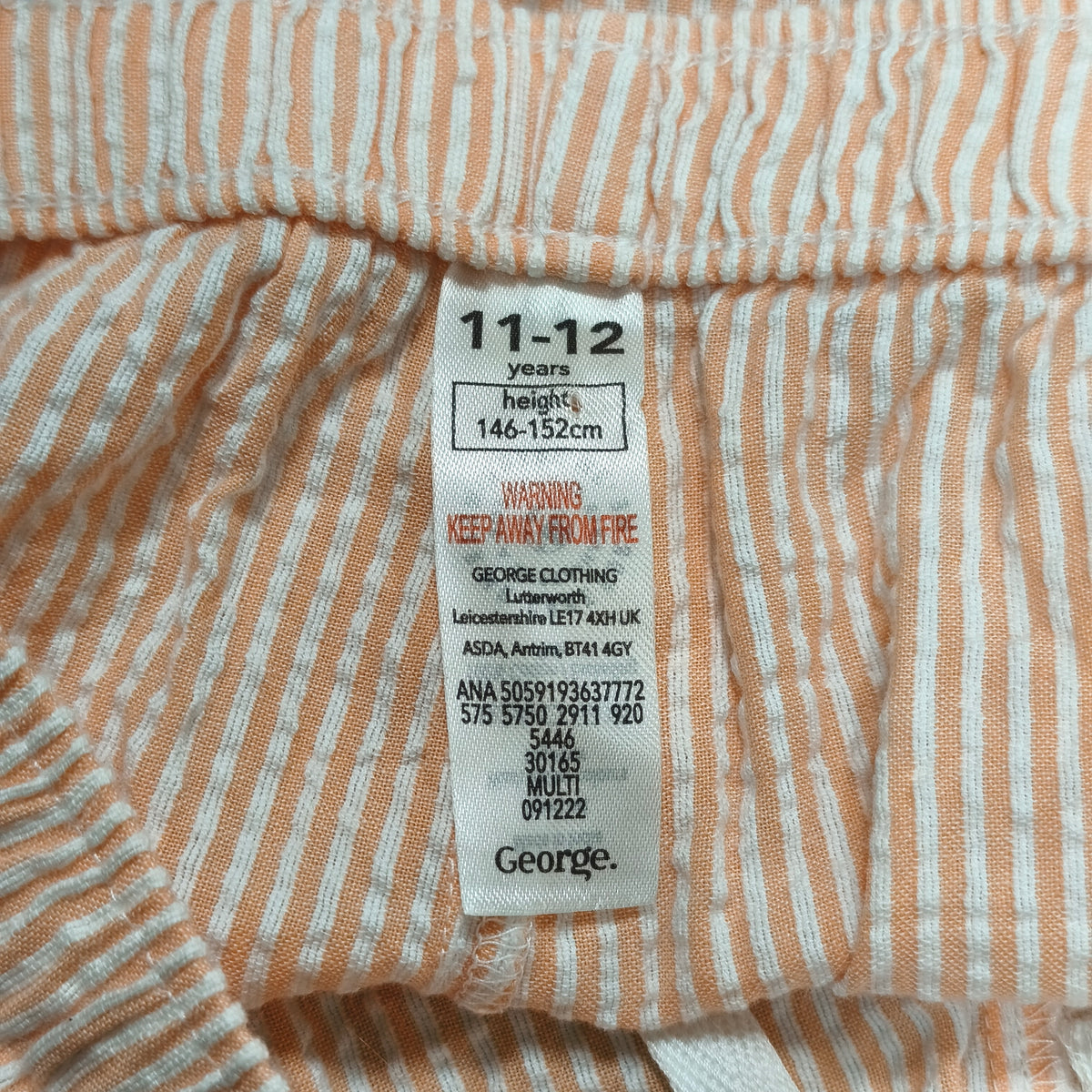 George Girls Shorts 11-12 Years Peach Stripe Ruffle Hem Elastic Waist