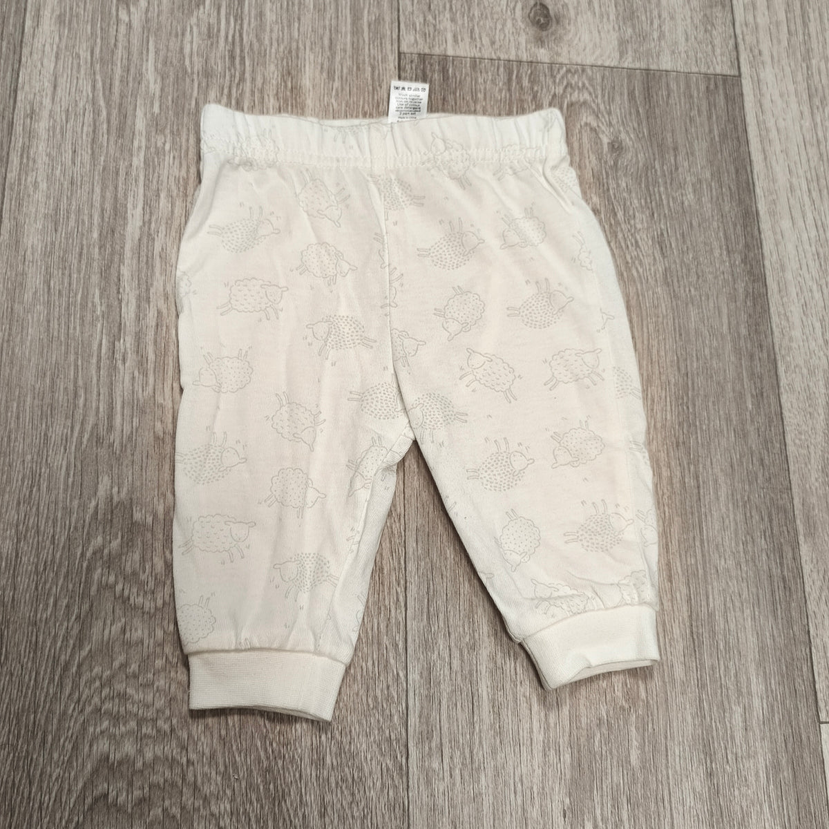 Tu Baby Joggers 0-3 Months Organic Cotton Sheep Print Cream Pants