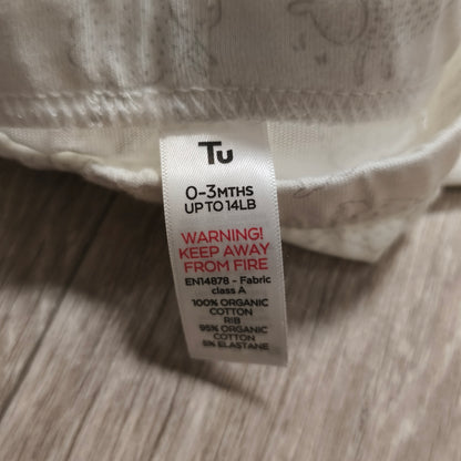 Tu Baby Joggers 0-3 Months Organic Cotton Sheep Print Cream Pants