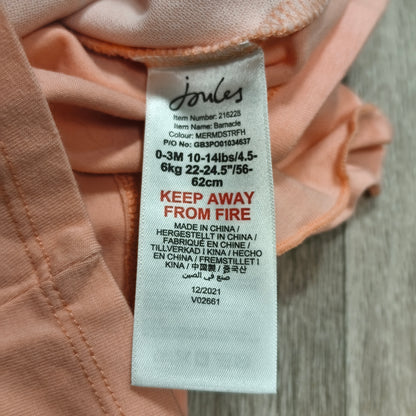 Joules Baby Girls 0-3M Peach Barnacle Mermaid Ruffle Top T-Shirt