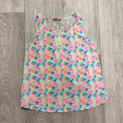 VD Girls Sleeveless Top 10-11Y 146cm Abstract Multicolor Lace Back Blouse