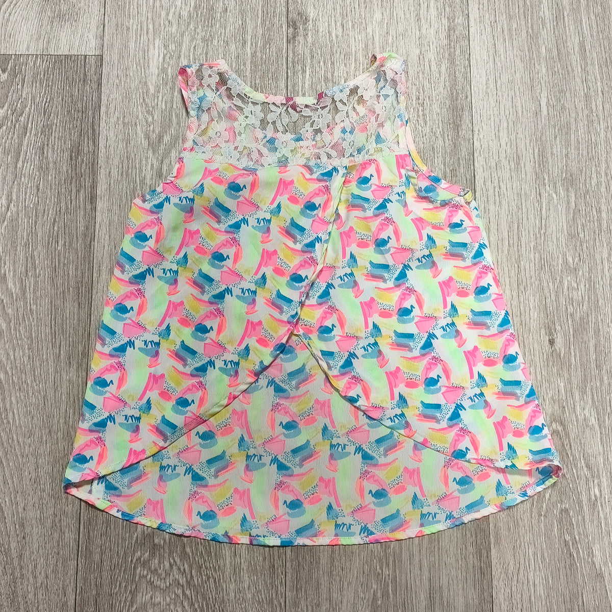 VD Girls Sleeveless Top 10-11Y 146cm Abstract Multicolor Lace Back Blouse