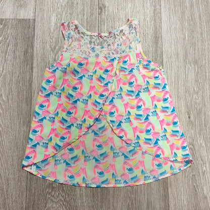 VD Girls Sleeveless Top 10-11Y 146cm Abstract Multicolor Lace Back Blouse