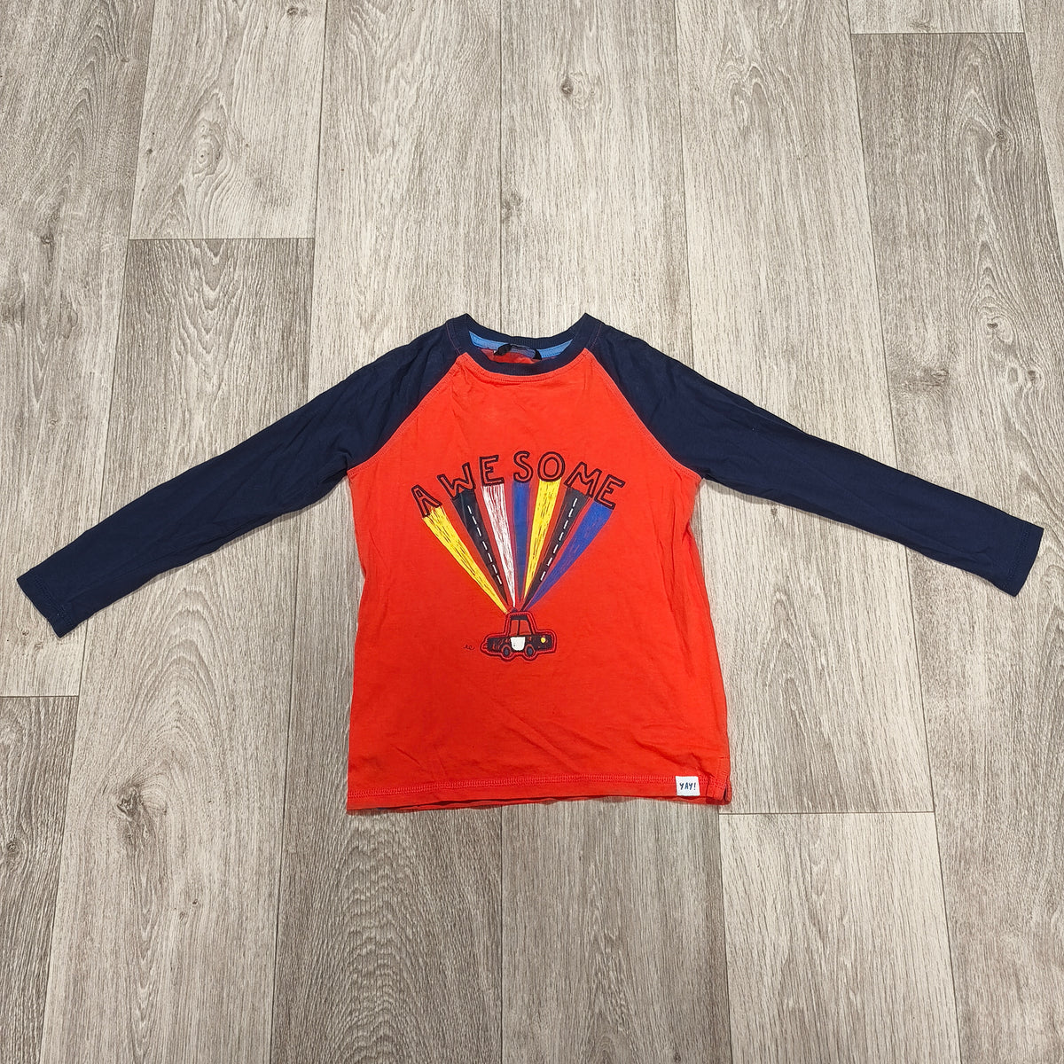 George Boys Long Sleeve T-Shirt 6-7 Yrs Awesome Car Raglan Orange Navy