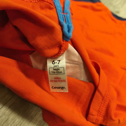 George Boys Long Sleeve T-Shirt 6-7 Yrs Awesome Car Raglan Orange Navy