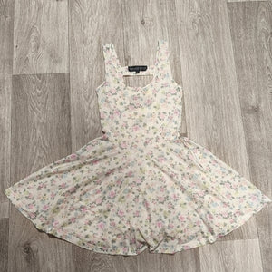 Topshop Petite Floral Skater Dress UK 8 US 4 EUR 36 Cream Pink Sleeveless