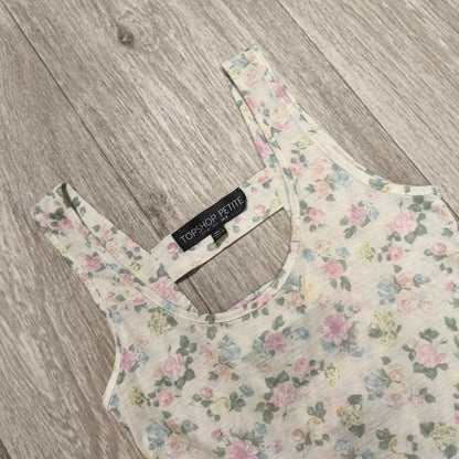 Topshop Petite Floral Skater Dress UK 8 US 4 EUR 36 Cream Pink Sleeveless