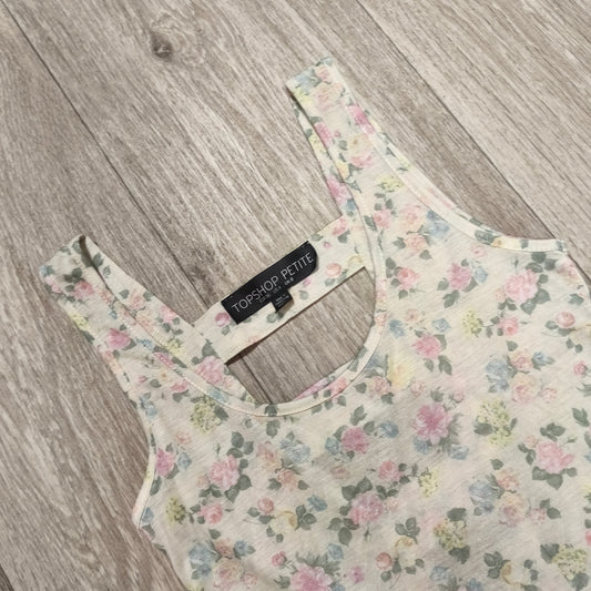 Topshop Petite Floral Skater Dress UK 8 US 4 EUR 36 Cream Pink Sleeveless